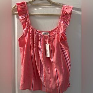 Vineyard Vines Coral Striped Linen Top